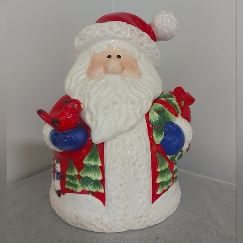 2004 jolly santa cookie jar Christmas cardinals